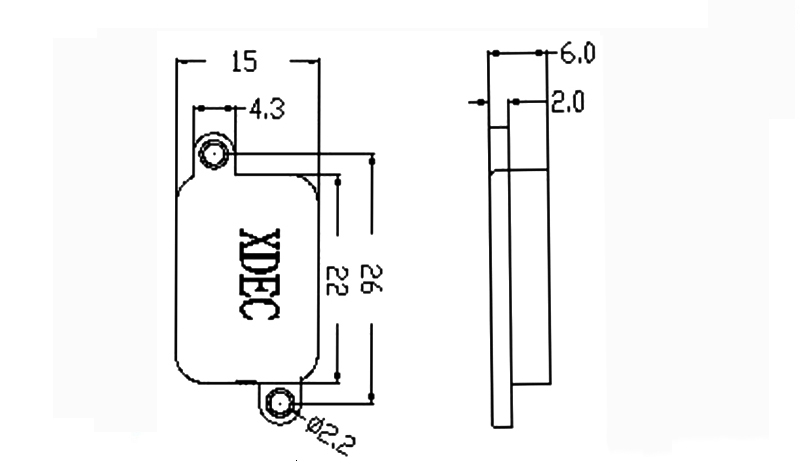 30×14×6.4H mm 腔体喇叭 8Ω 0.8W/1W - Dimensions (XDEC 腔体扬声器)