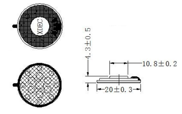 20×4.3H mm 耳机喇叭 32Ω 20mW/30mW - Dimensions (XDEC 耳机扬声器)