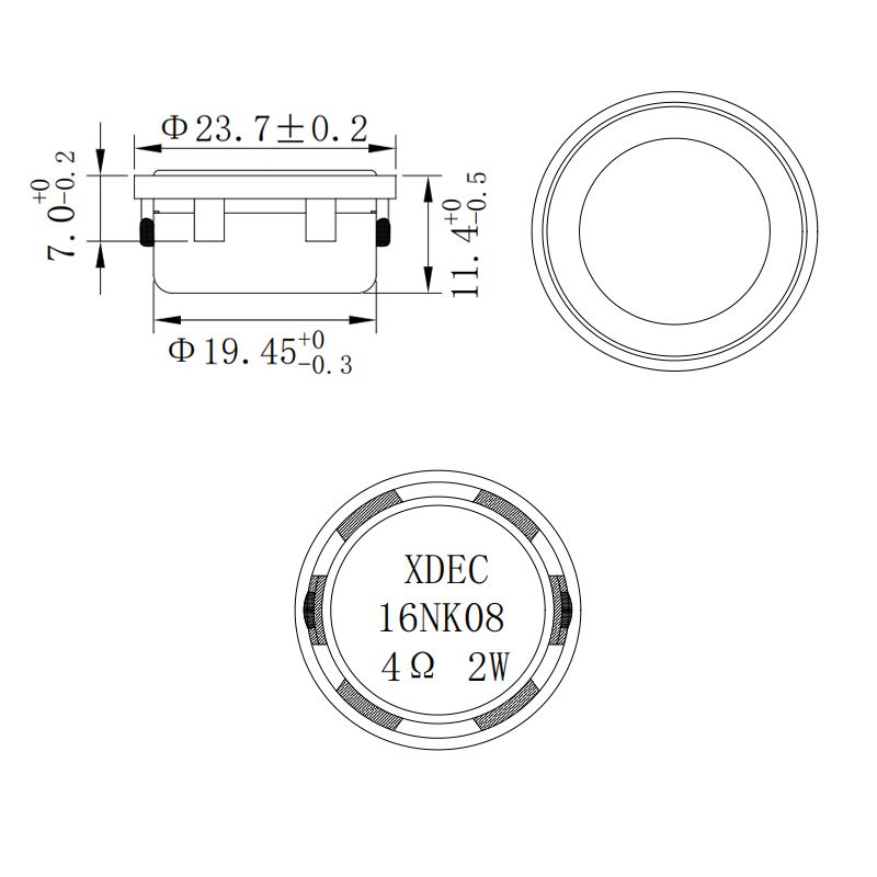 24×12H mm 多媒体扬声器 4Ω 2W/2.5W - Dimensions (XDEC 多媒体扬声器)