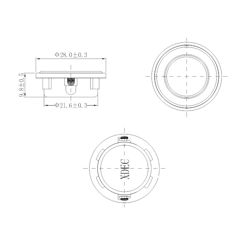 28×11.6H mm 多媒体喇叭 4Ω 2W/3W - Dimensions (XDEC 多媒体扬声器)