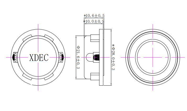28×10.6H mm 多媒体扬声器 8Ω 2W/3W - Dimensions (XDEC 多媒体扬声器)