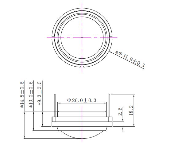 32×14.8H mm 多媒体喇叭 8Ω 10W/15W - Dimensions (XDEC 多媒体扬声器)