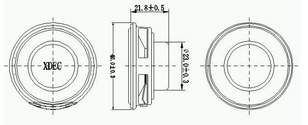 40×21.8H mm 多媒体喇叭 4Ω 5W/6W - Dimensions (XDEC 多媒体扬声器)