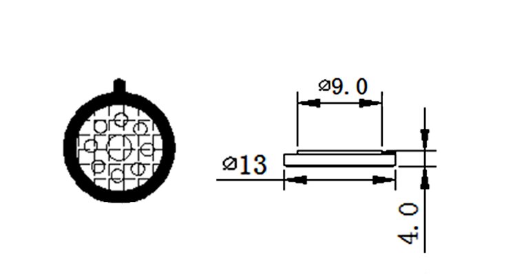 13×4.1H mm 麦拉喇叭 8Ω 0.5W/0.8W - Dimensions (XDEC 麦拉扬声器)