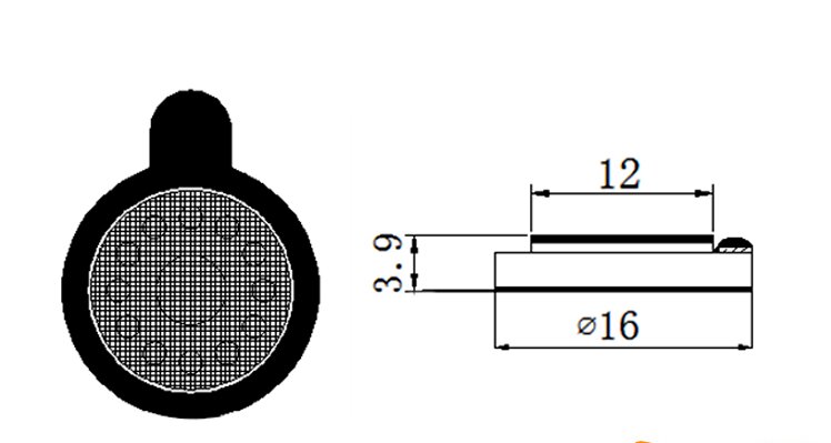 16×3.9H mm 纸盆喇叭单元 8Ω 1W/1.2W - Dimensions (XDEC 麦拉扬声器)
