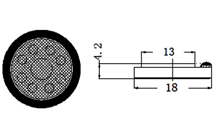 18×4.2H mm 麦拉喇叭单元 8Ω 0.8W/1W - Dimensions (XDEC 麦拉扬声器)