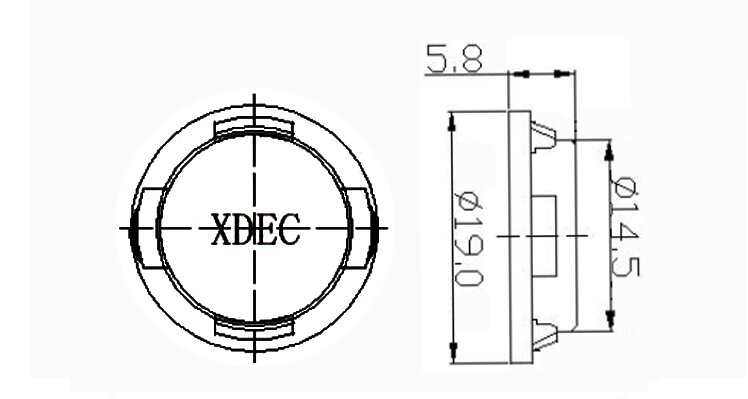 19×5.8H mm 麦拉音盆扬声器 4Ω 1W/1.2W - Dimensions (XDEC 麦拉扬声器)