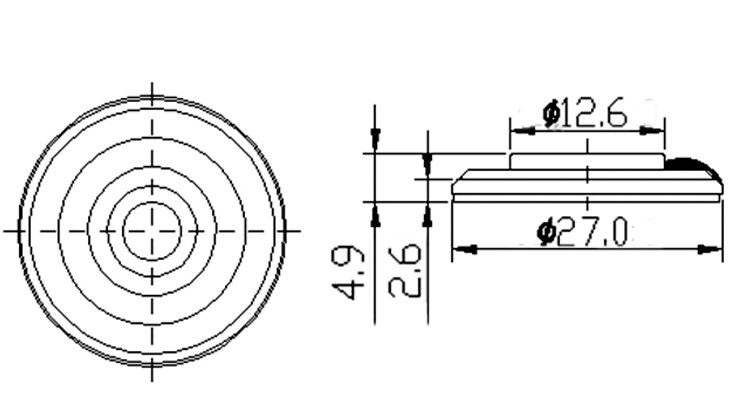 27×4.9H mm 麦拉喇叭 64Ω 0.25W/0.35W - Dimensions (XDEC 麦拉扬声器)