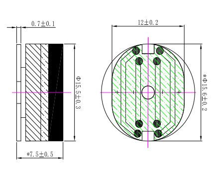 16×7.5H mm 振动喇叭 8Ω 1W/1.5W - Dimensions (XDEC 振动扬声器)