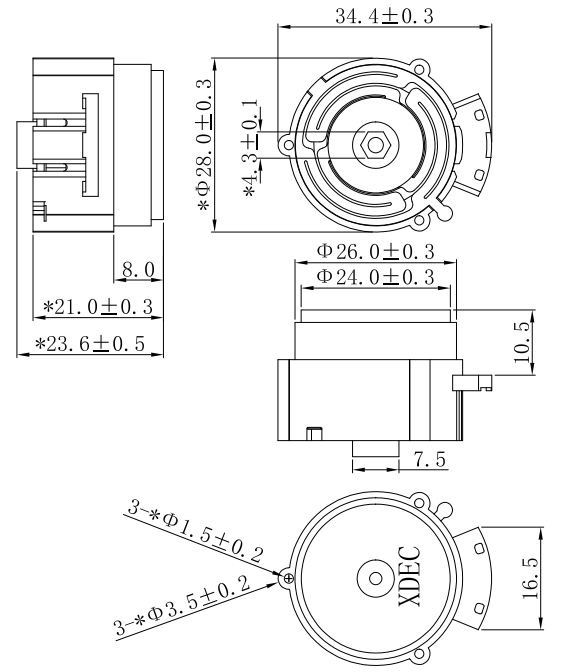 28×29.8H mm 触觉反馈振动器 8Ω 4W/5W - Dimensions (XDEC 振动扬声器)