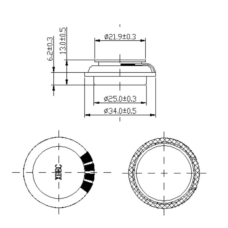 33×13.3H mm 振动激励器 4Ω 8W/10W - Dimensions (XDEC 振动扬声器)